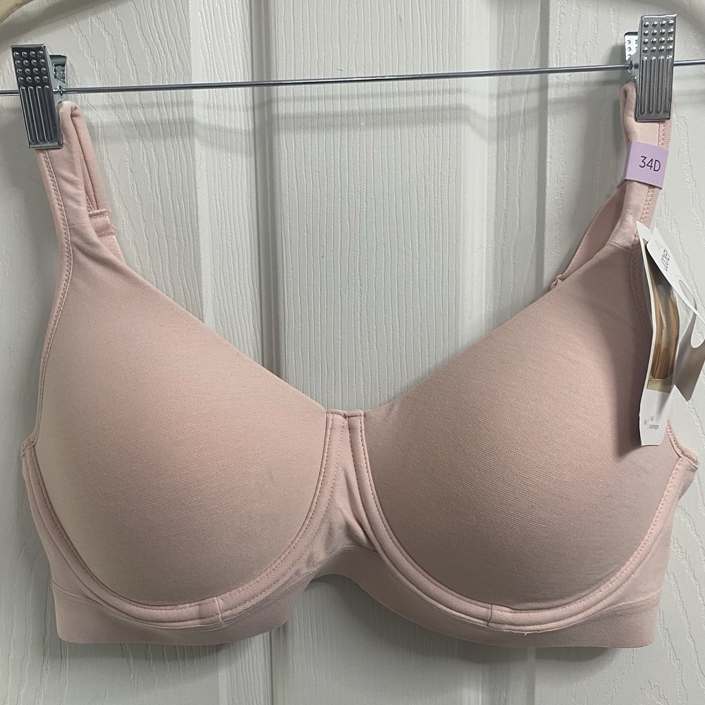 Jockey Pink Cooling Cotton Full Coverage Lined Bra.Wire-free Padded Adj. 34D